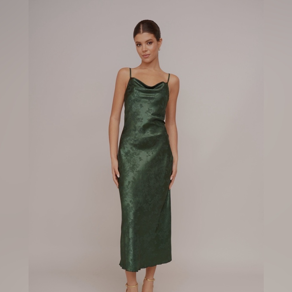 Inspired Hearts Cowl Neck Floral Midi emerald green Dress Size XL